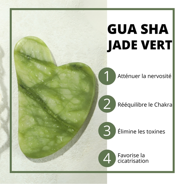 1 Gua Sha en Pierre de Jade Vert + Housse